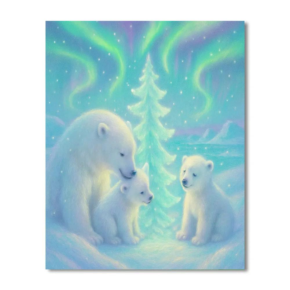 Polar Bear Family By The Northern Lights Tree DIY paint by numbers