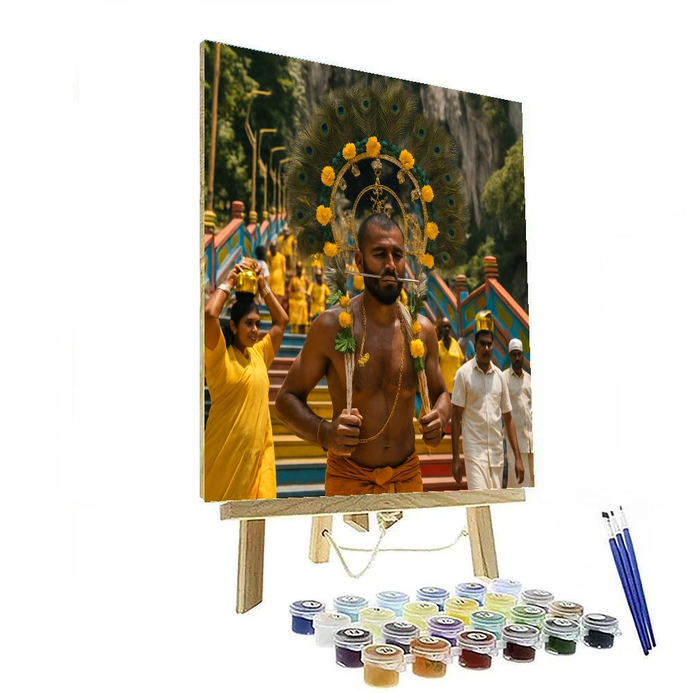 Thaipusam Kavadi Bearer At Batu Caves Steps Painting by numbers kit