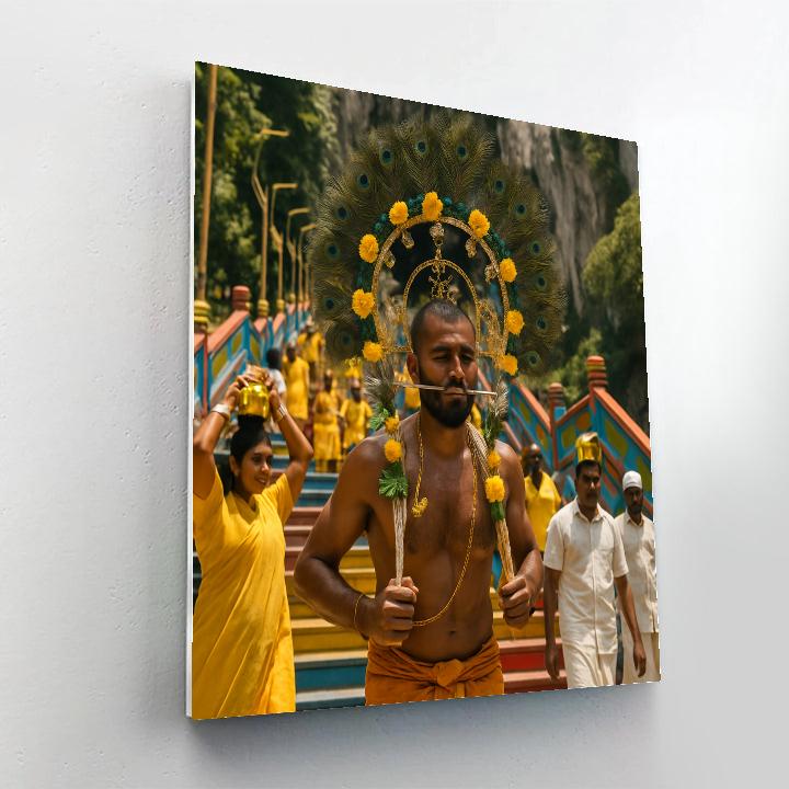 Thaipusam Kavadi Bearer At Batu Caves Steps Painting by numbers kit