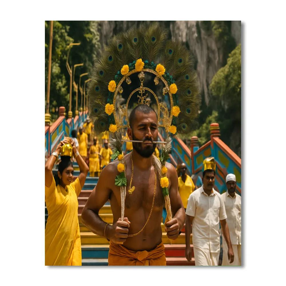 Thaipusam Kavadi Bearer At Batu Caves Steps Painting by numbers kit