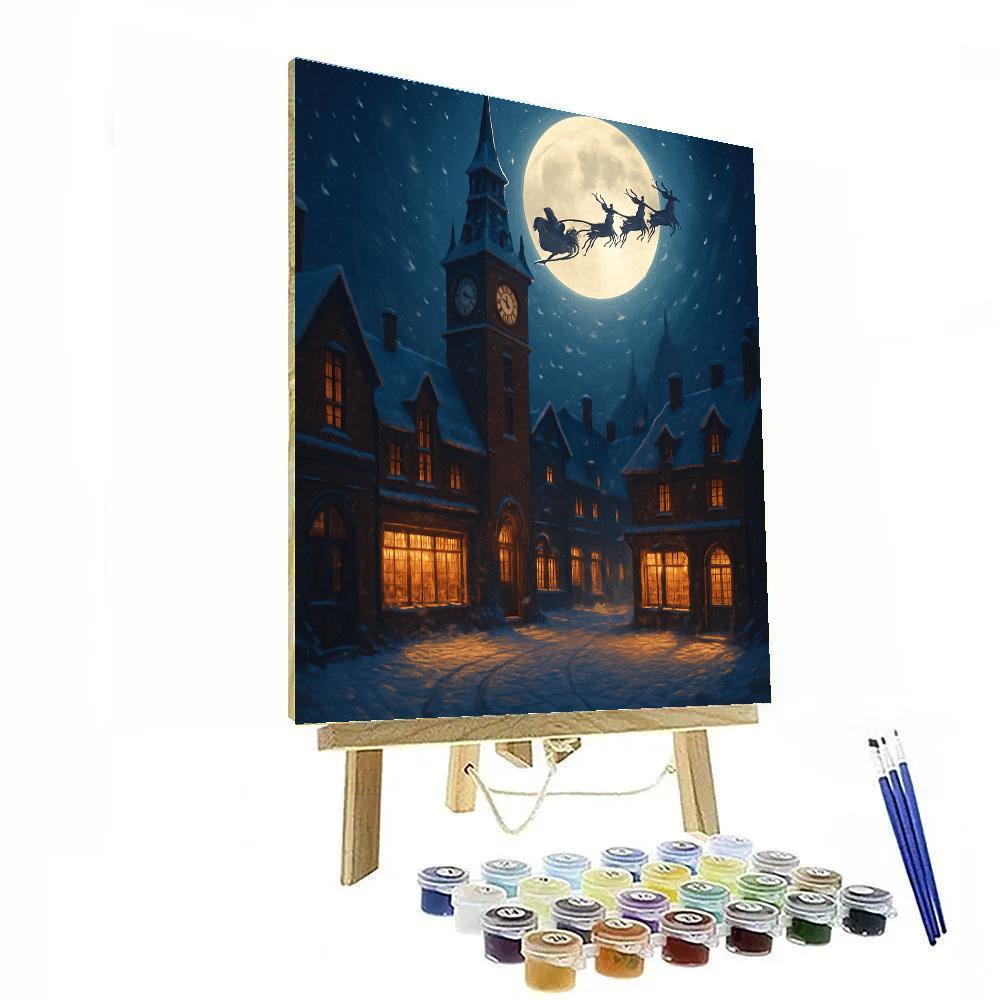 Midnight Sleigh Over Clocktower Square Paint by numbers art
