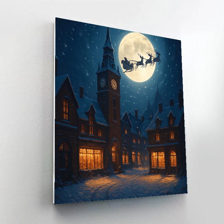 Midnight Sleigh Over Clocktower Square Paint by numbers art
