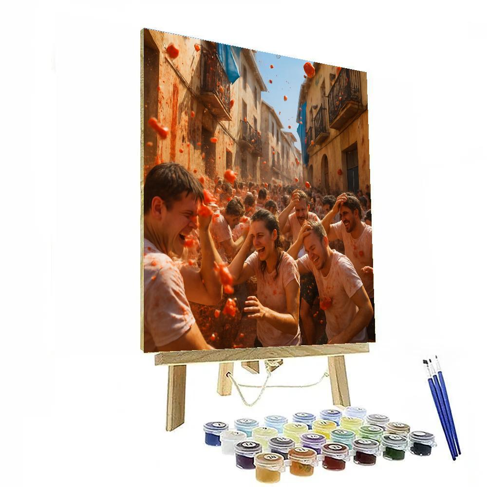 La Tomatina Crowd In Buñol Town Square Painting by numbers kit