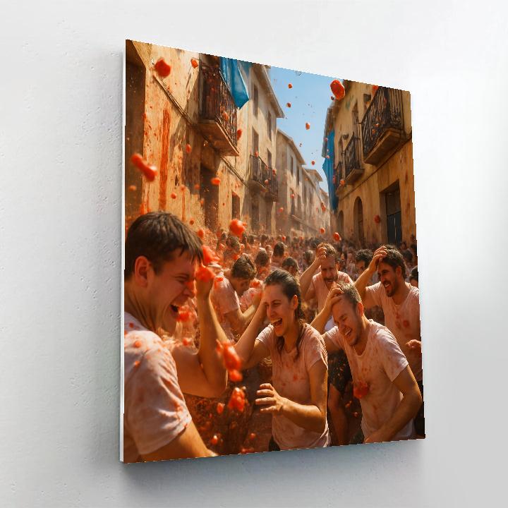 La Tomatina Crowd In Buñol Town Square Painting by numbers kit