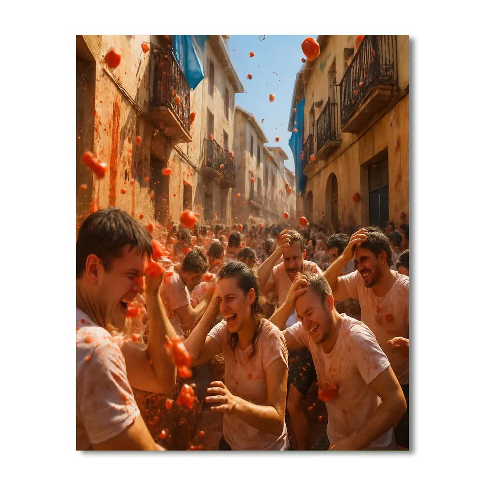 La Tomatina Crowd In Buñol Town Square Painting by numbers kit