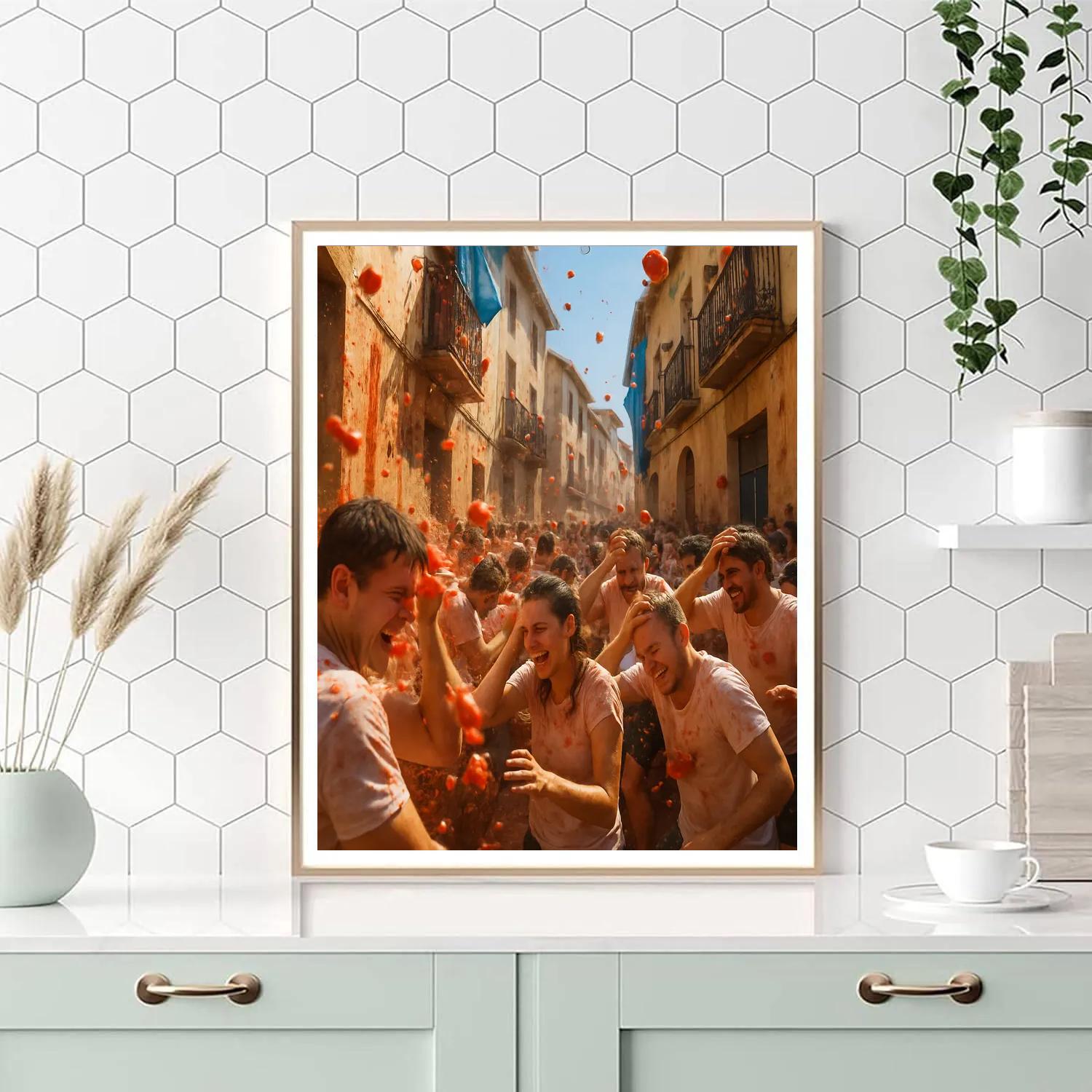 La Tomatina Crowd In Buñol Town Square Painting by numbers kit