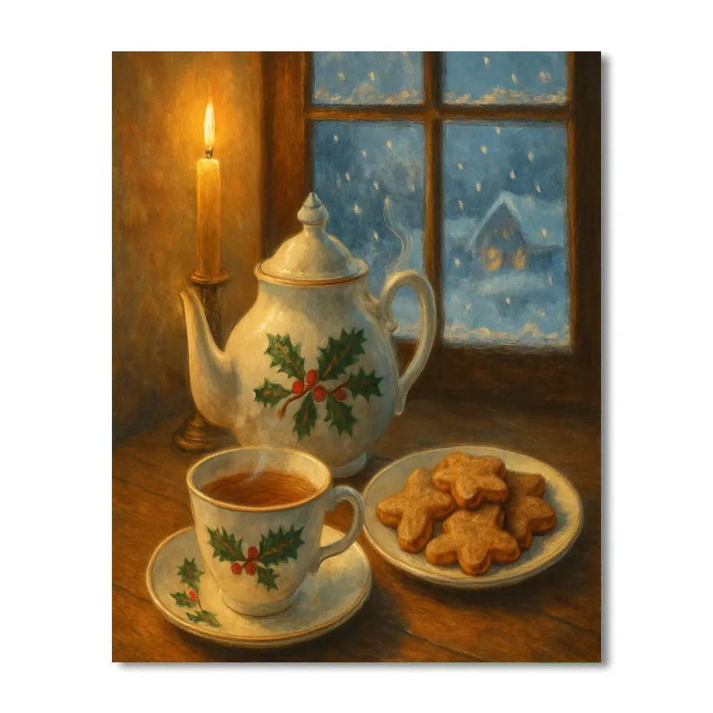 Christmas Tea By The Frosted Window paint by numbers