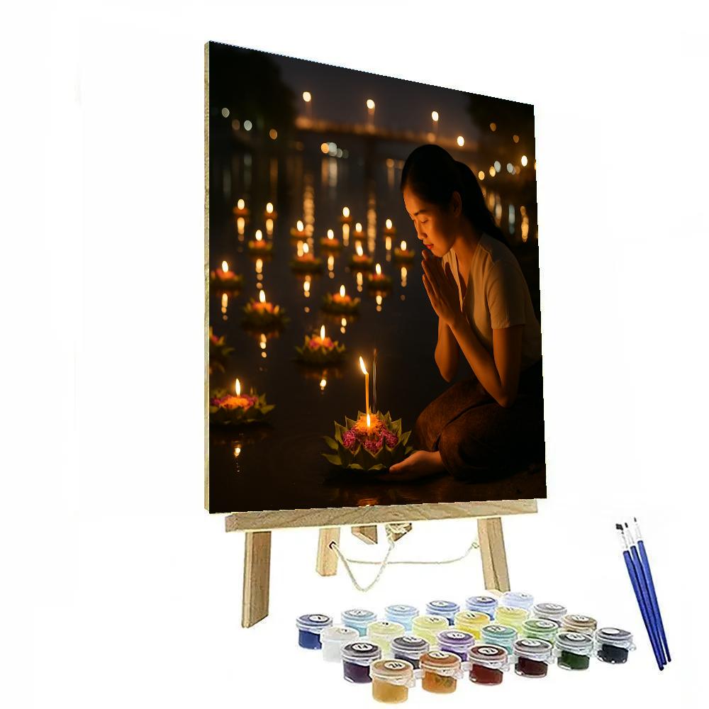 Loi Krathong Offerings On Chiang Mai Riverside Number painting