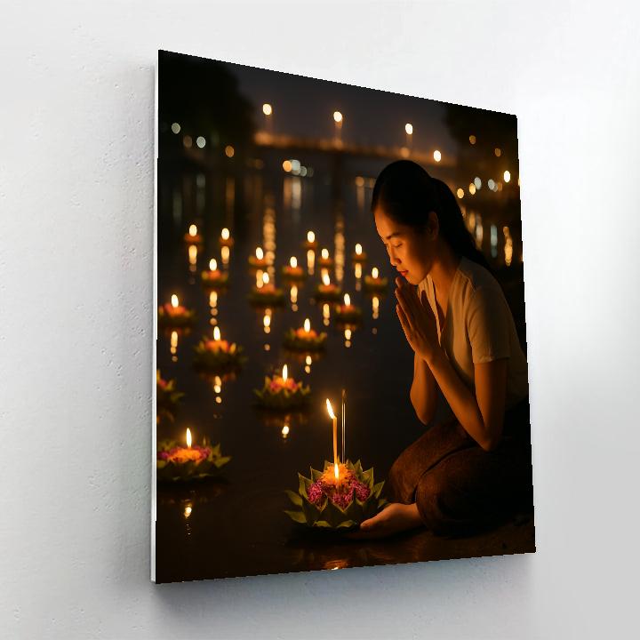 Loi Krathong Offerings On Chiang Mai Riverside Number painting