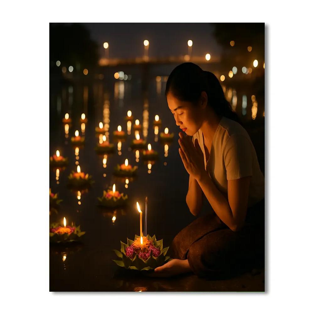 Loi Krathong Offerings On Chiang Mai Riverside Number painting