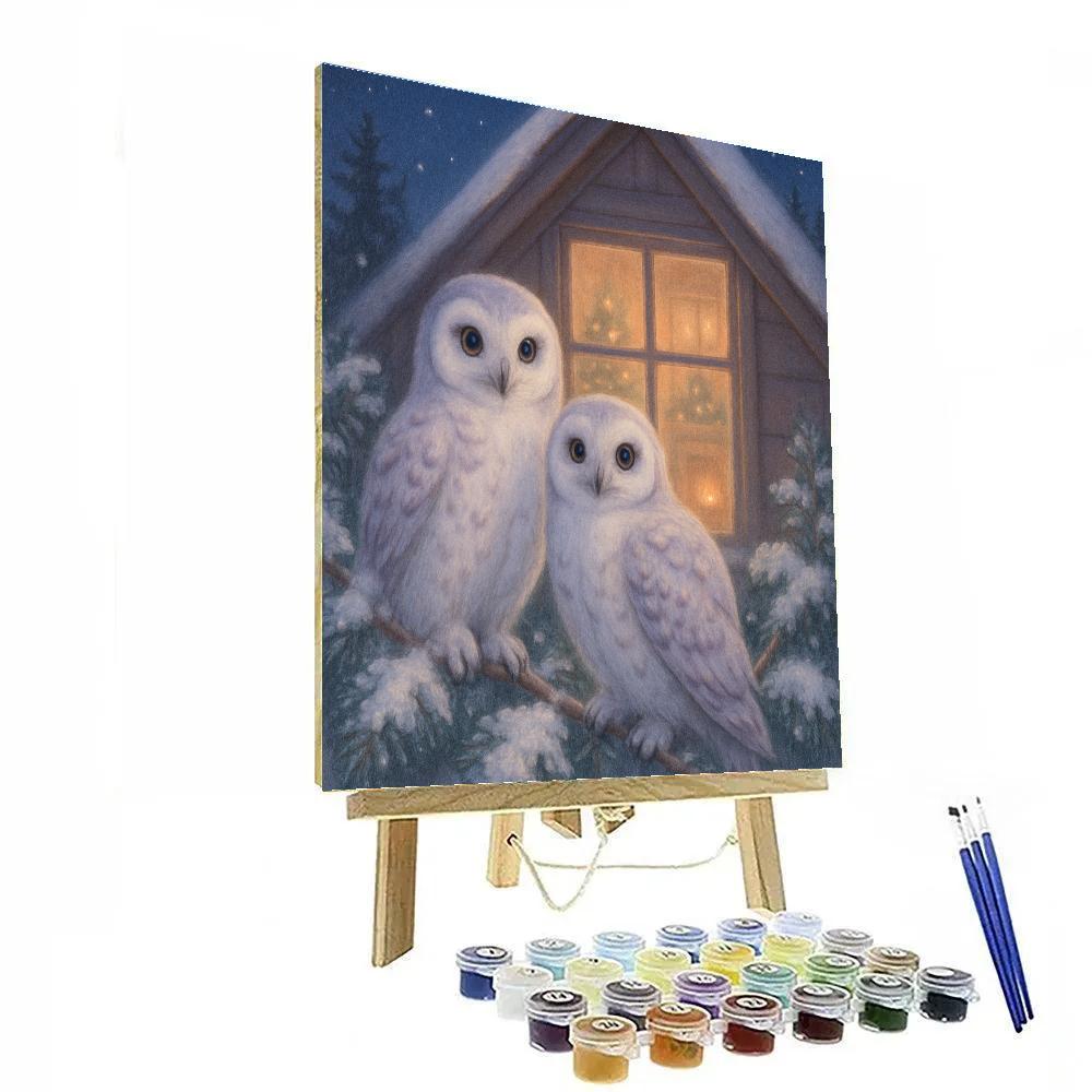 Snowy Owls On The Evergreen Ledge DIY paint by numbers