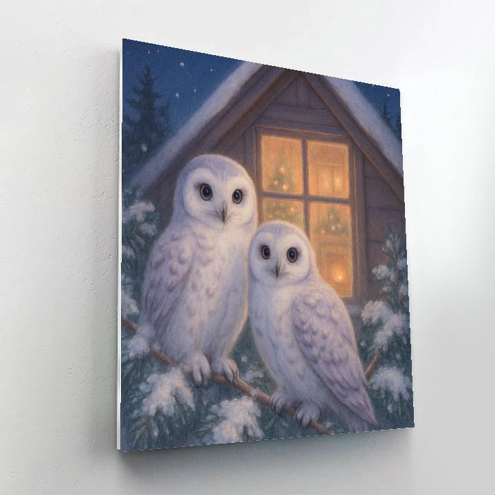 Snowy Owls On The Evergreen Ledge DIY paint by numbers