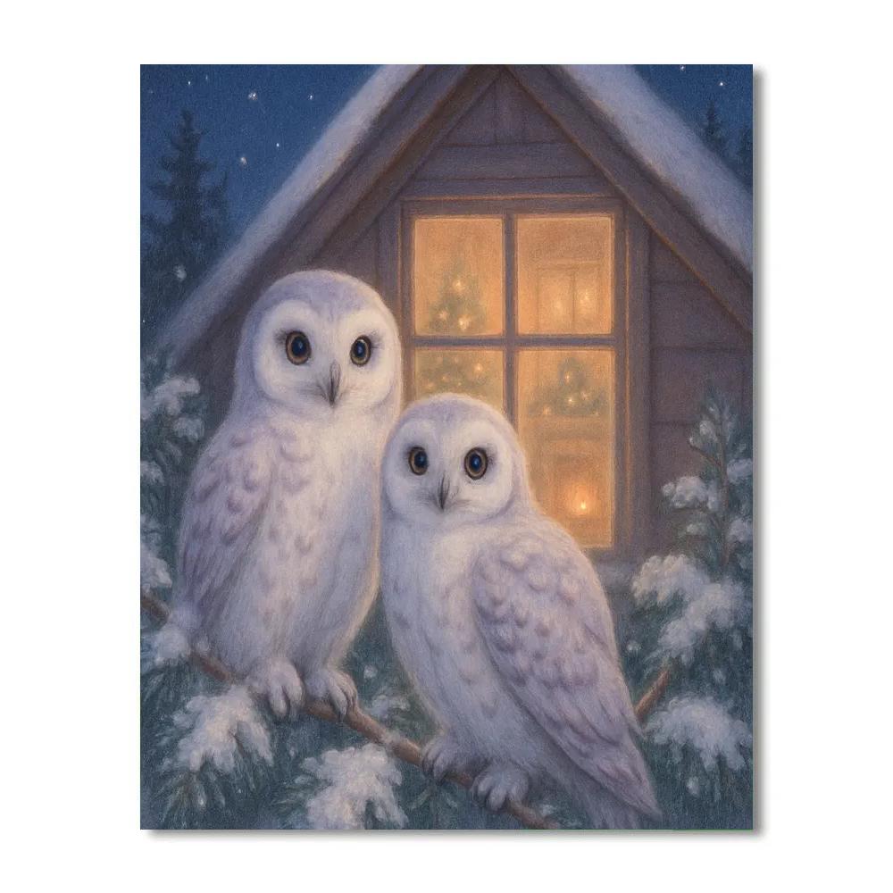 Snowy Owls On The Evergreen Ledge DIY paint by numbers
