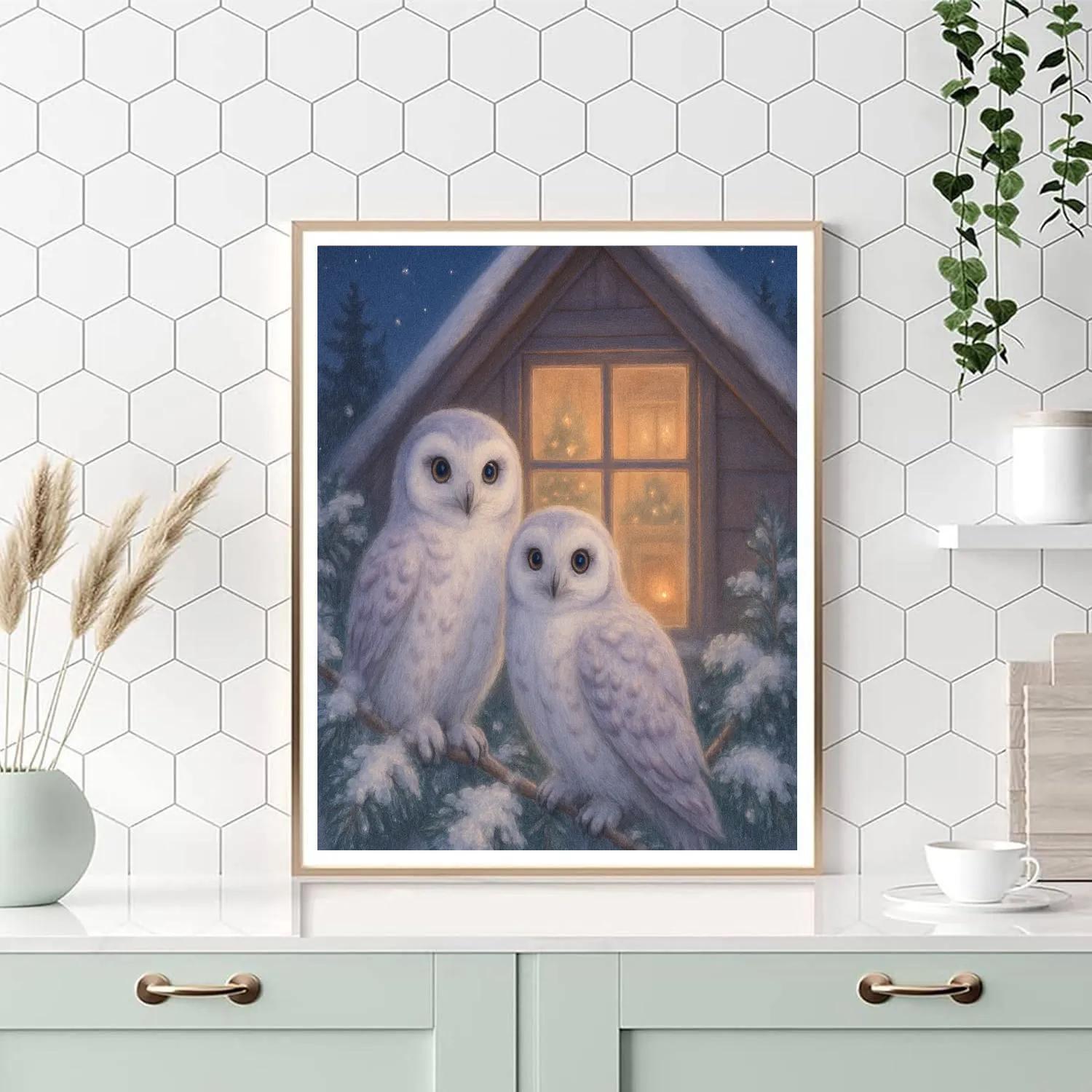 Snowy Owls On The Evergreen Ledge DIY paint by numbers