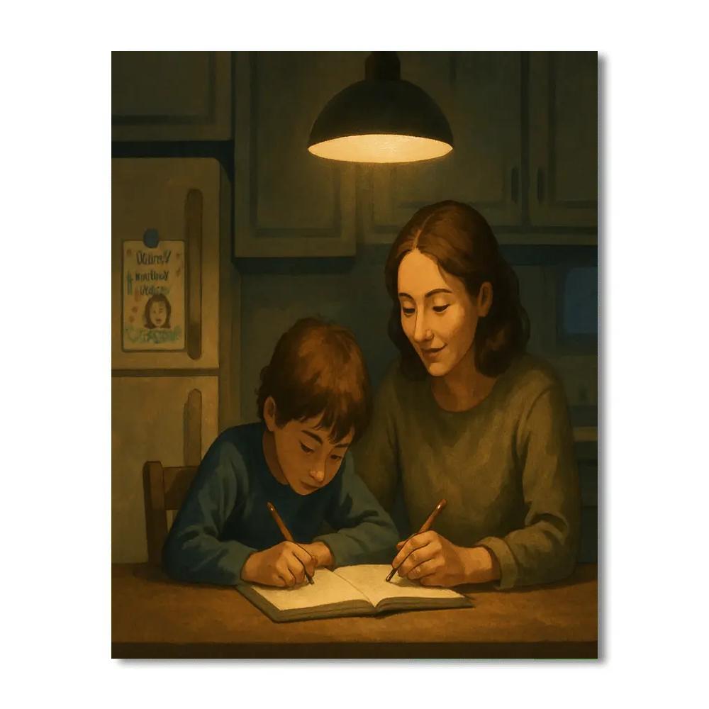 Homework At The Kitchen Table Night Numbered painting kits