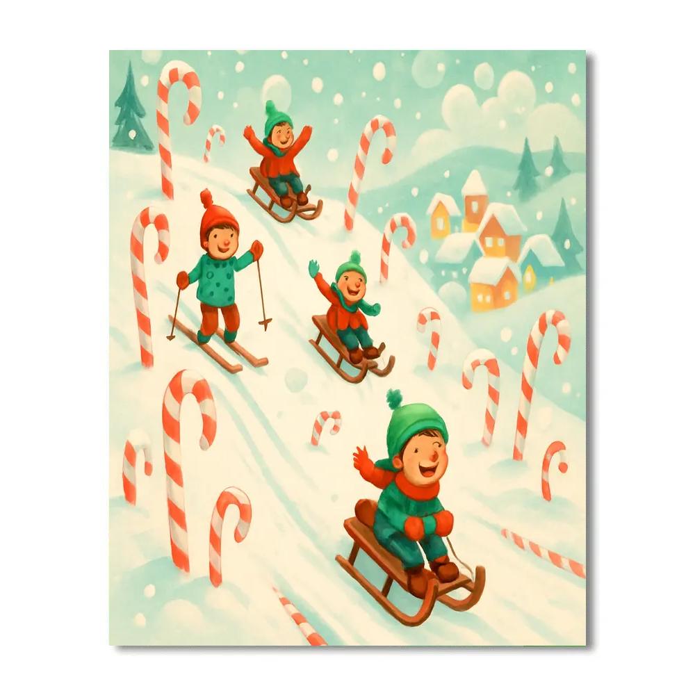 Candy Cane Ski Slope Adventure Number painting