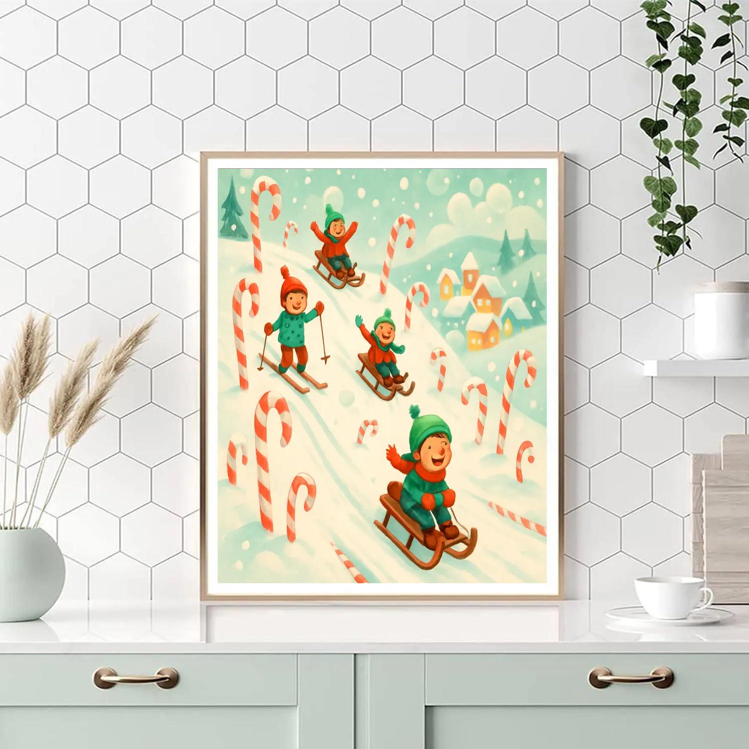 Candy Cane Ski Slope Adventure Number painting