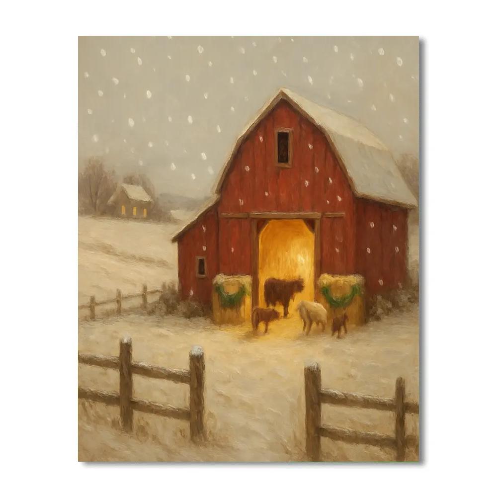 Barnyard Christmas At First Snow Paint by numbers art