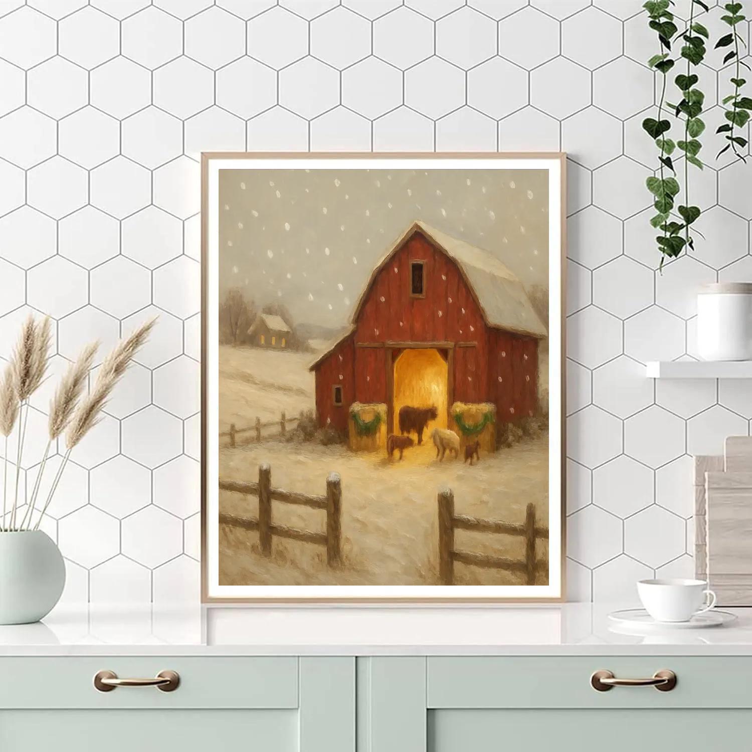 Barnyard Christmas At First Snow Paint by numbers art