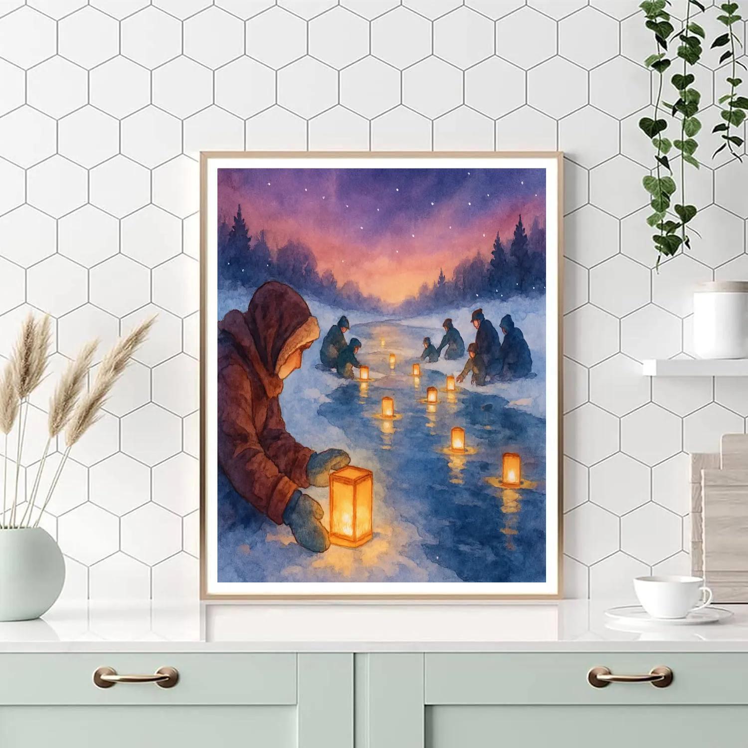 Frozen River Lantern Release Painting by numbers kit