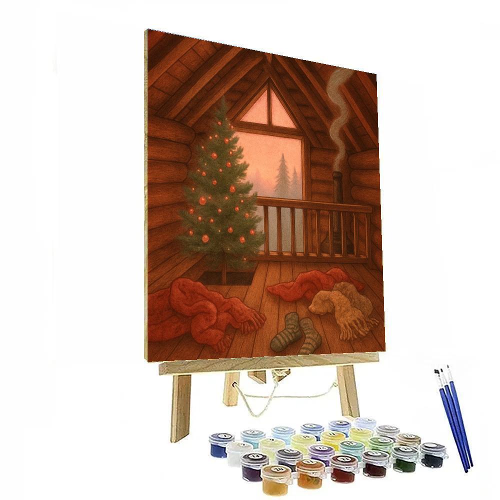 Christmas Morning Cabin Loft Numbered painting kits