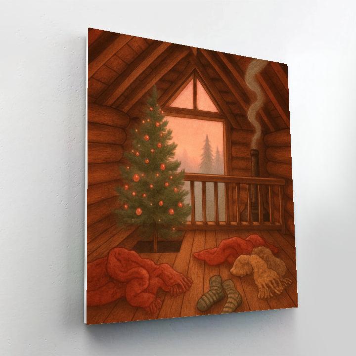 Christmas Morning Cabin Loft Numbered painting kits