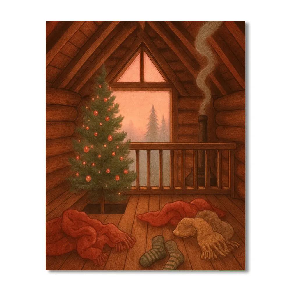 Christmas Morning Cabin Loft Numbered painting kits