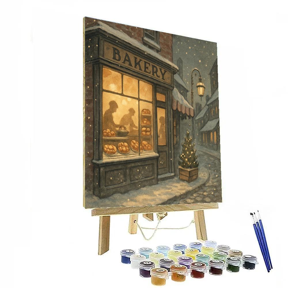 Holiday Bakery On Snow Street Corner Painting by numbers kit