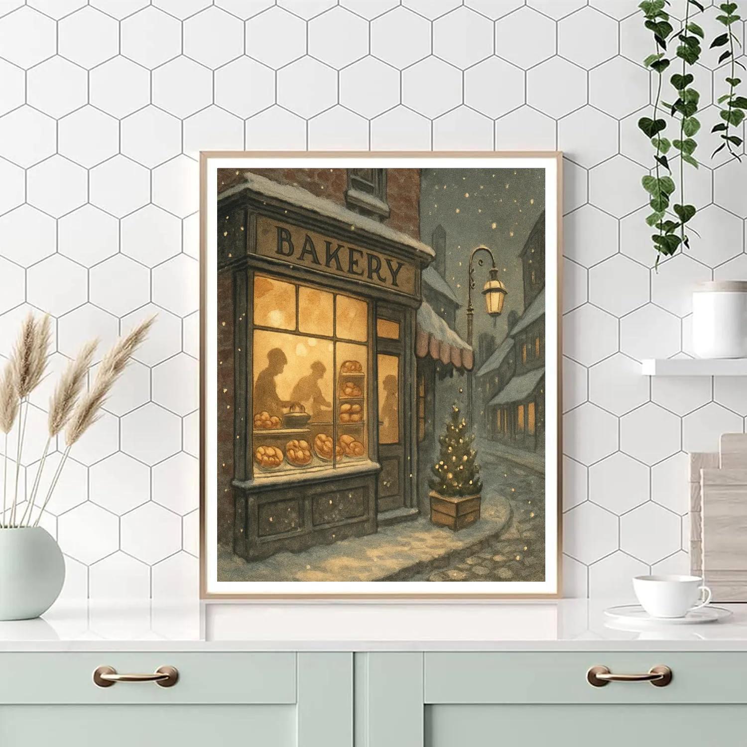 Holiday Bakery On Snow Street Corner Painting by numbers kit