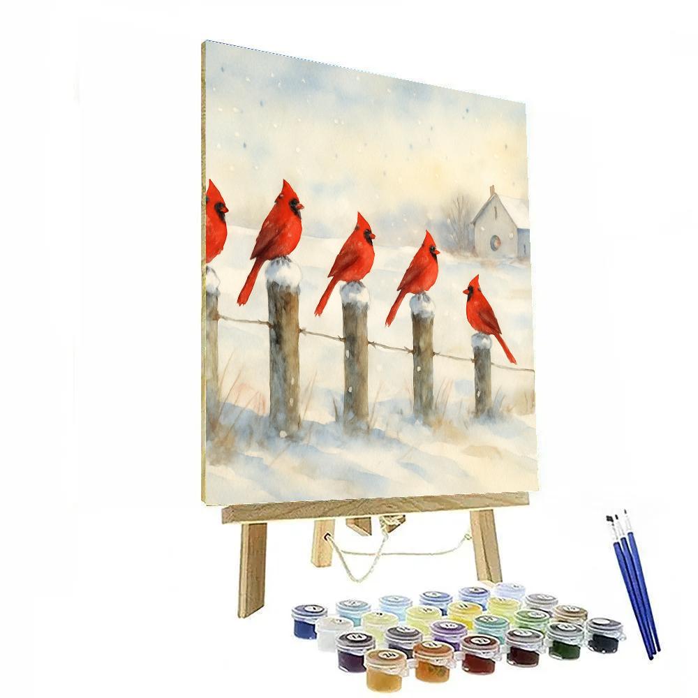 Cardinals On The Winter Fence Paint by numbers art