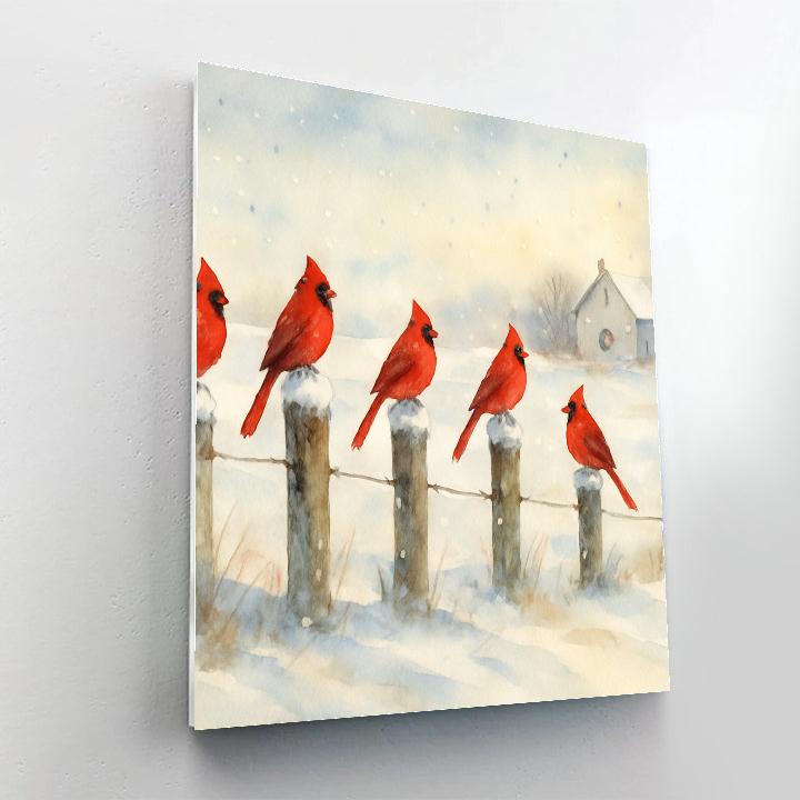 Cardinals On The Winter Fence Paint by numbers art