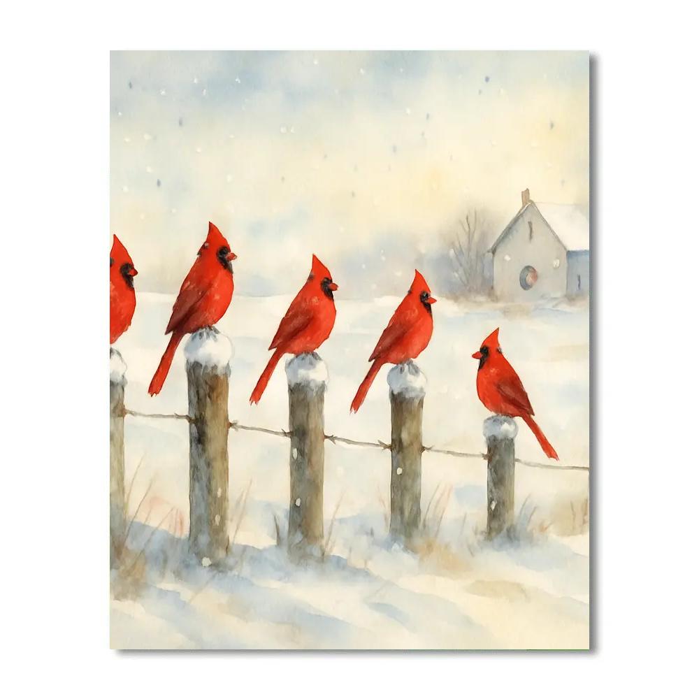 Cardinals On The Winter Fence Paint by numbers art