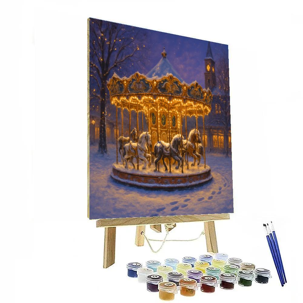 Snow Covered Carousel At Dusk Painting by numbers kit
