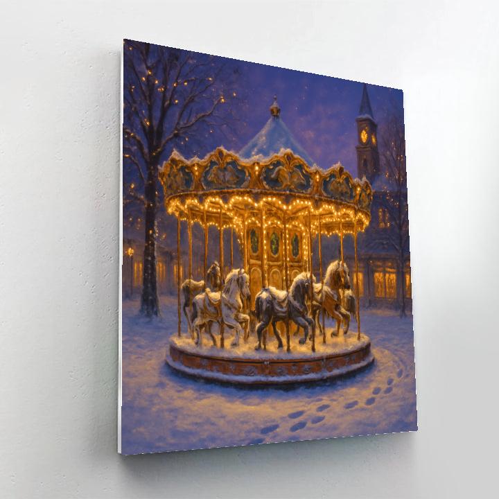 Snow Covered Carousel At Dusk Painting by numbers kit
