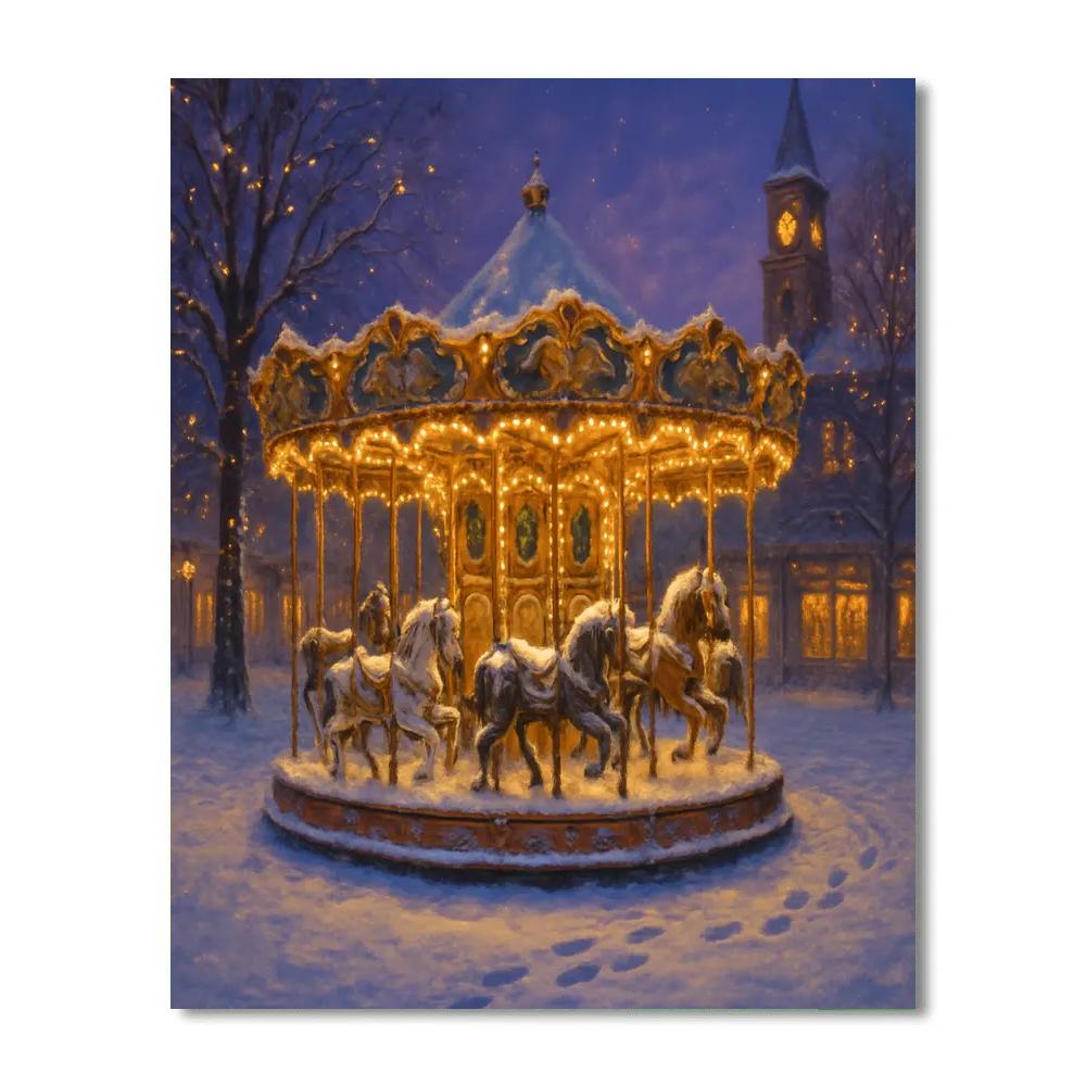 Snow Covered Carousel At Dusk Painting by numbers kit