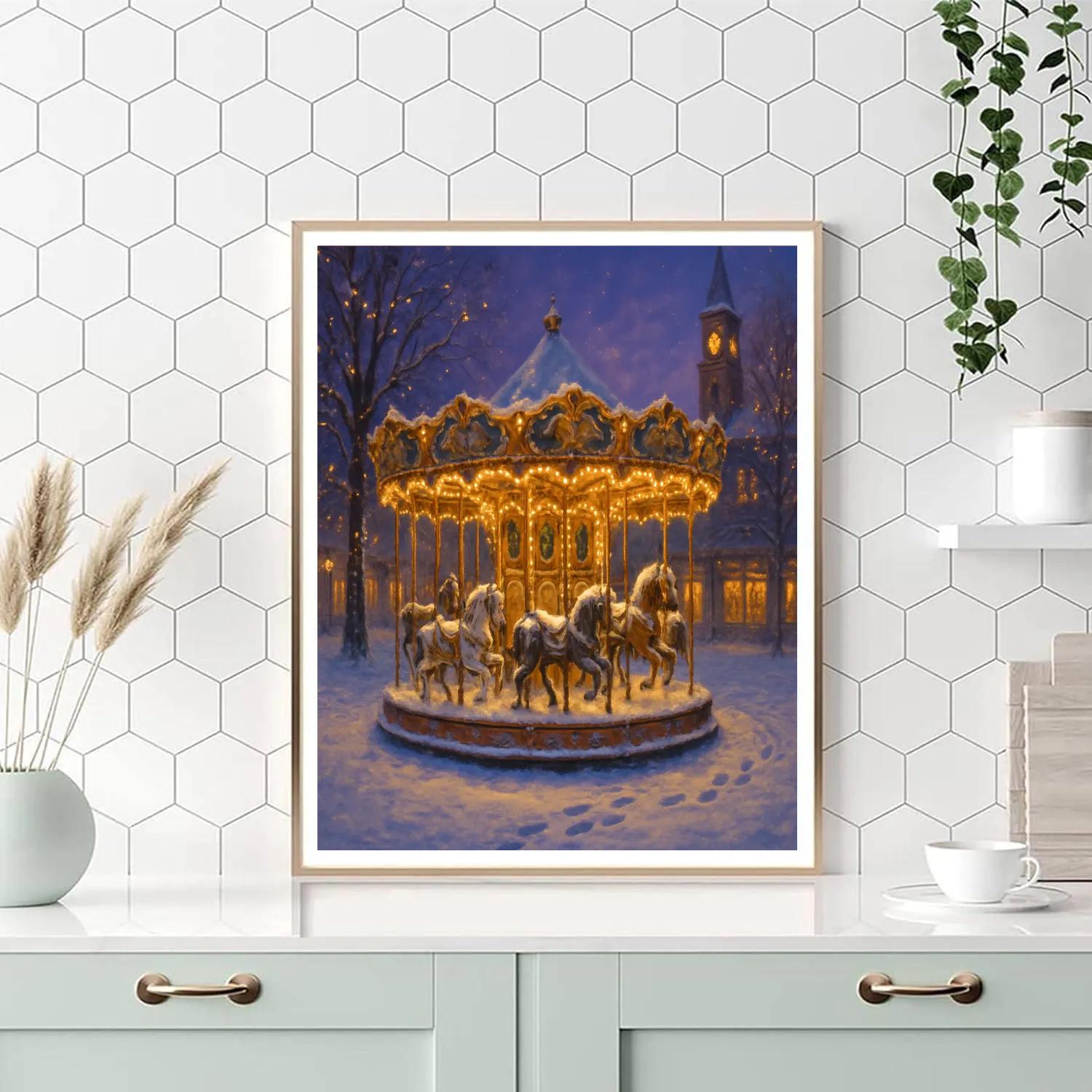 Snow Covered Carousel At Dusk Painting by numbers kit