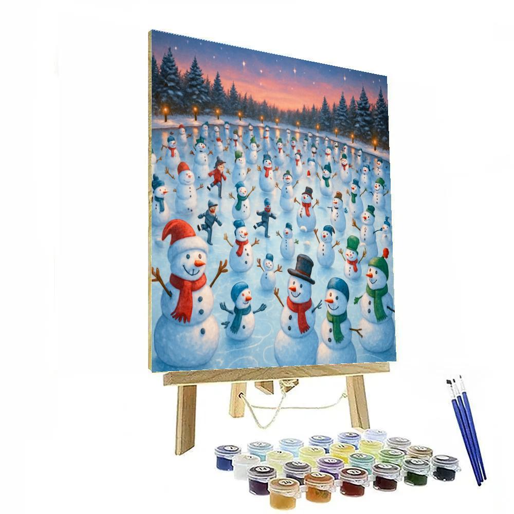 Snowman Festival On The Frozen Pond Paint by numbers kits