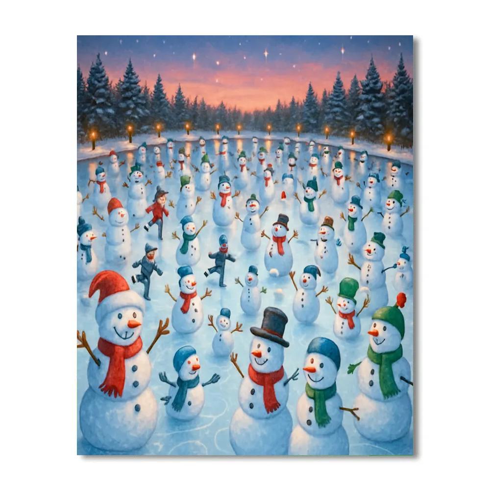 Snowman Festival On The Frozen Pond Paint by numbers kits