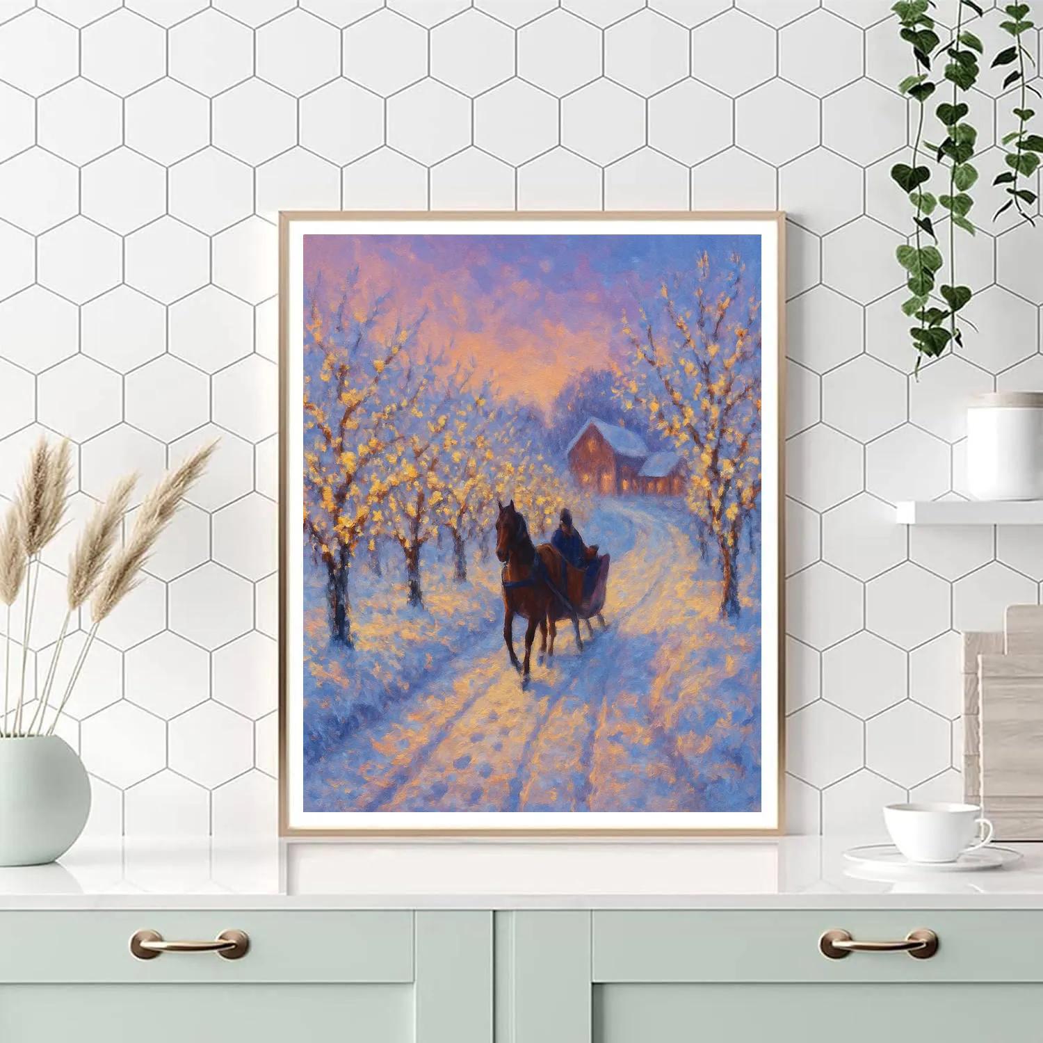 Twilight Sleigh Path Through The Orchard Number painting