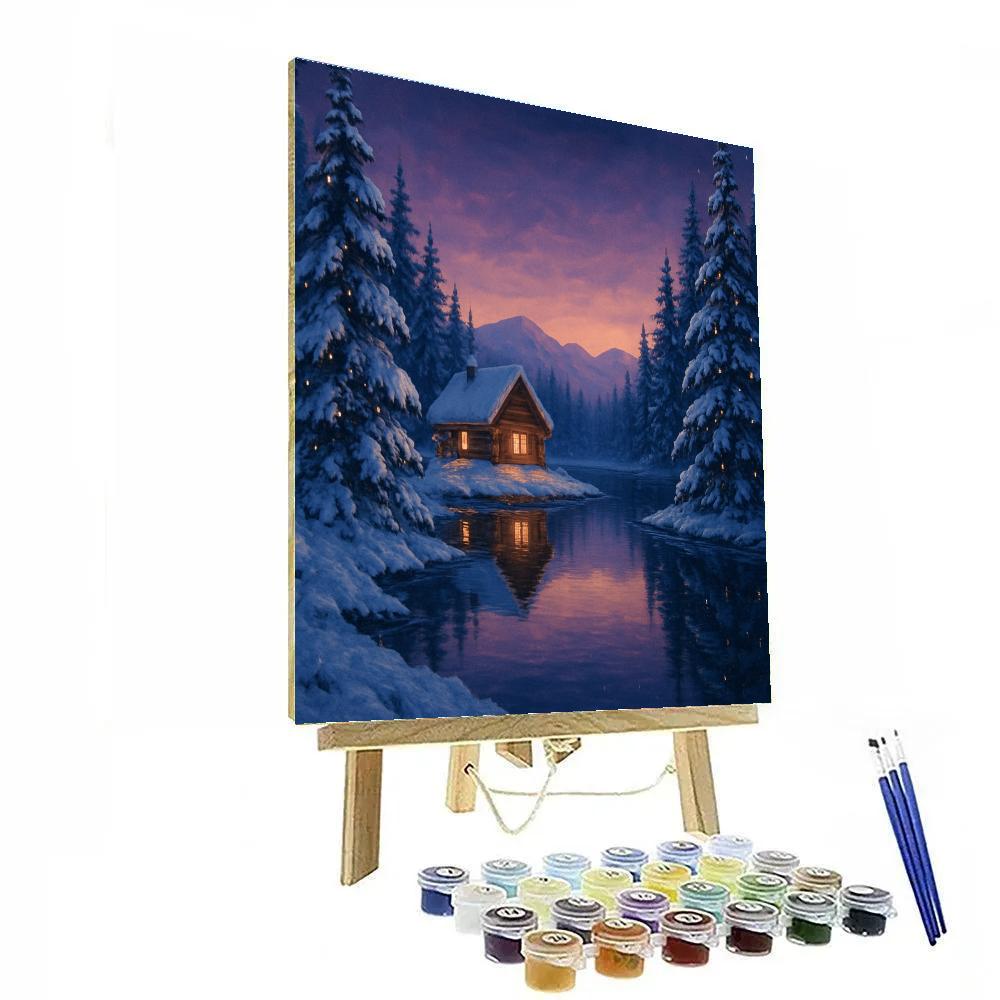 Christmas Cabin Reflected In The Lake Painting by numbers kit
