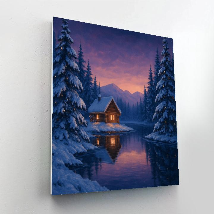 Christmas Cabin Reflected In The Lake Painting by numbers kit