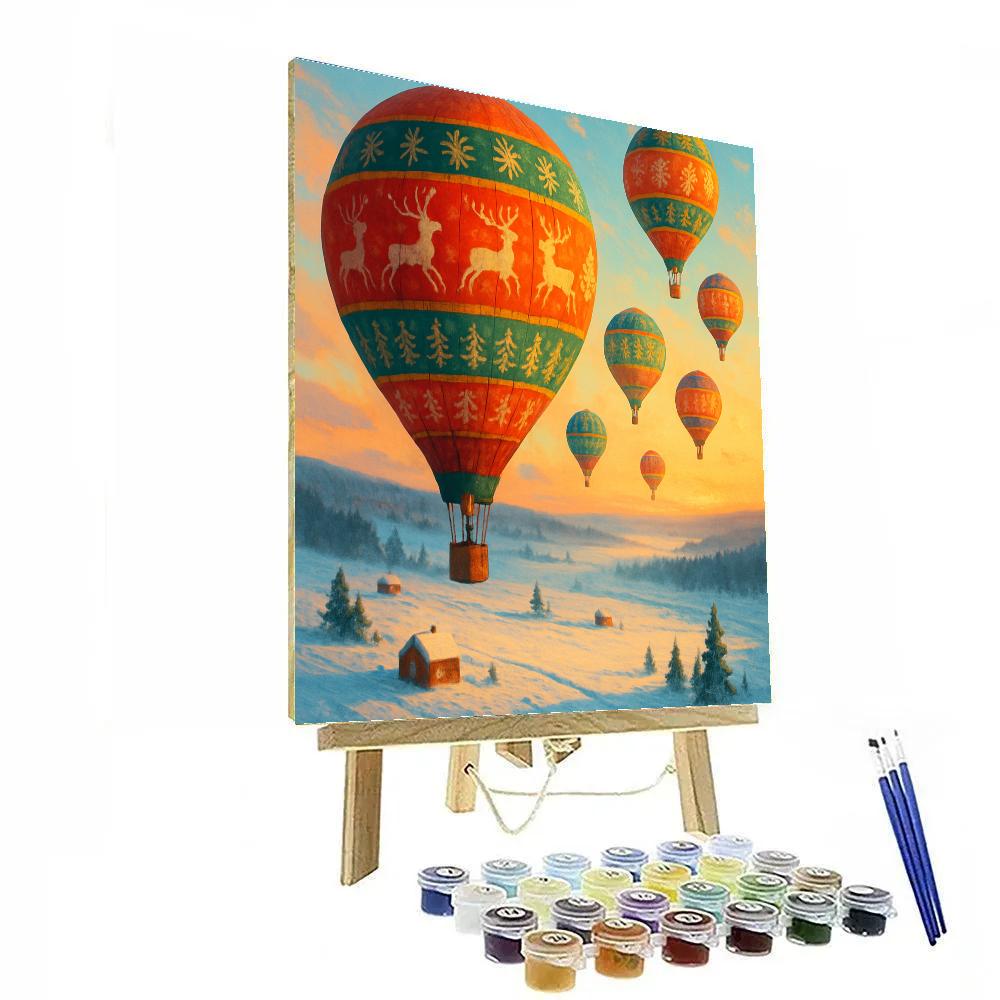 Holiday Hot Air Balloons Over Snowfields Paint by numbers art