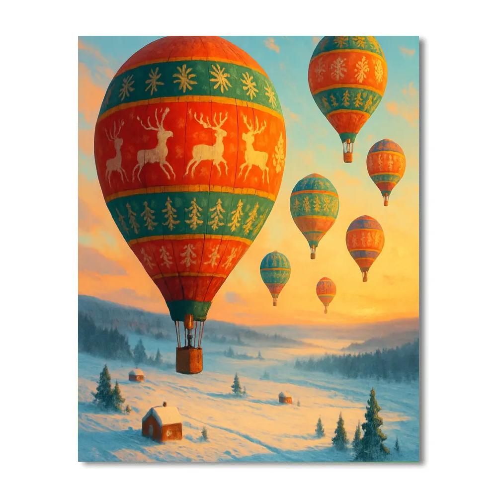Holiday Hot Air Balloons Over Snowfields Paint by numbers art
