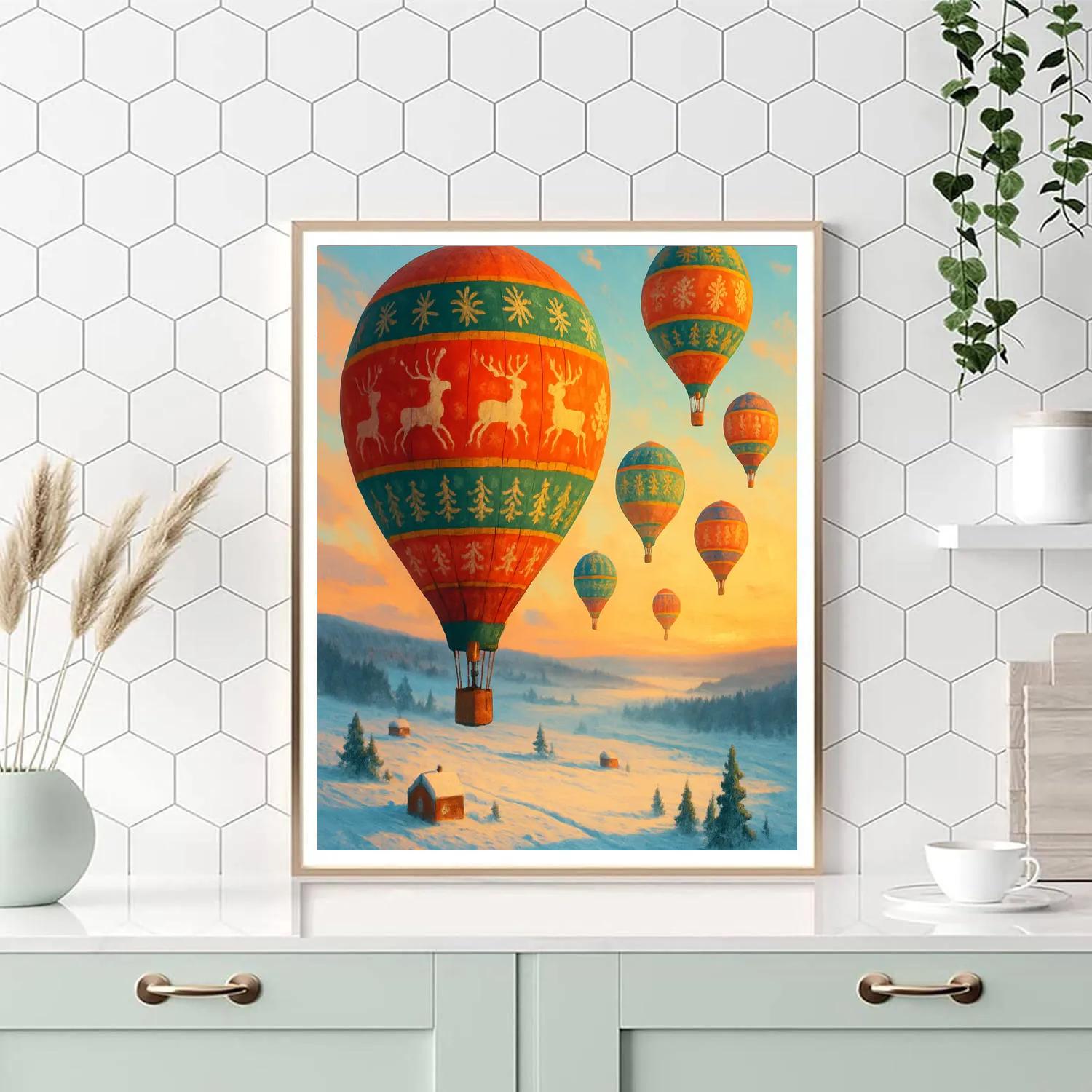 Holiday Hot Air Balloons Over Snowfields Paint by numbers art