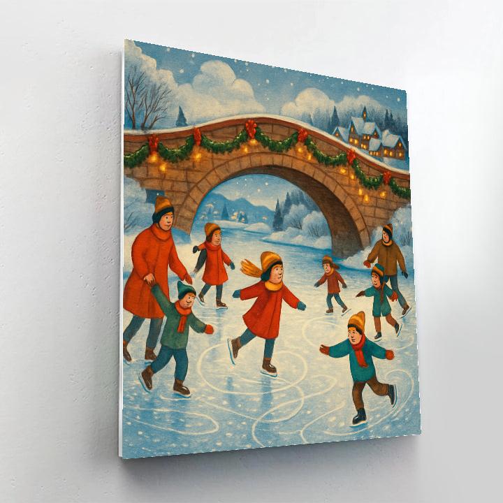 Christmas Skaters Under The Bridge paint by numbers