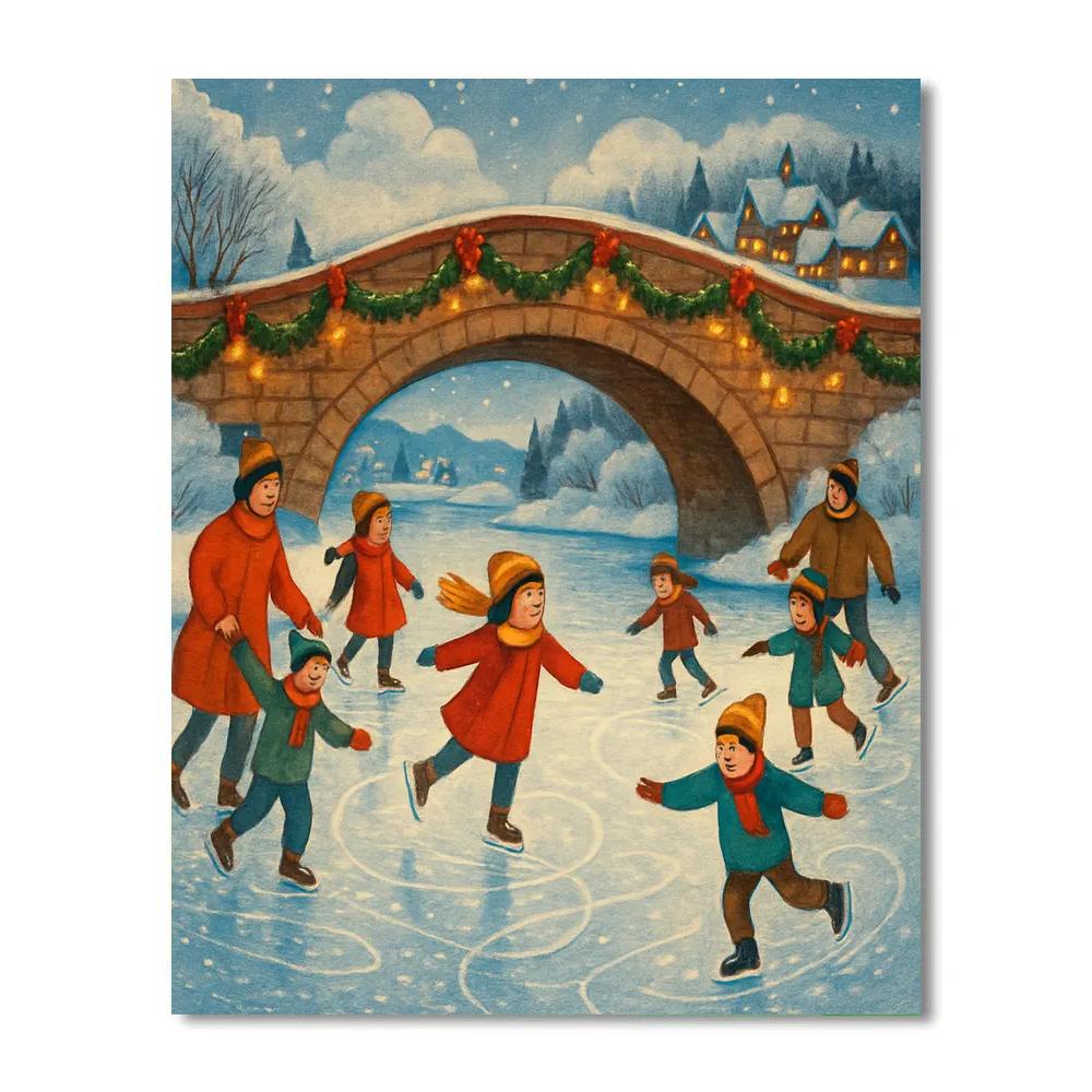 Christmas Skaters Under The Bridge paint by numbers