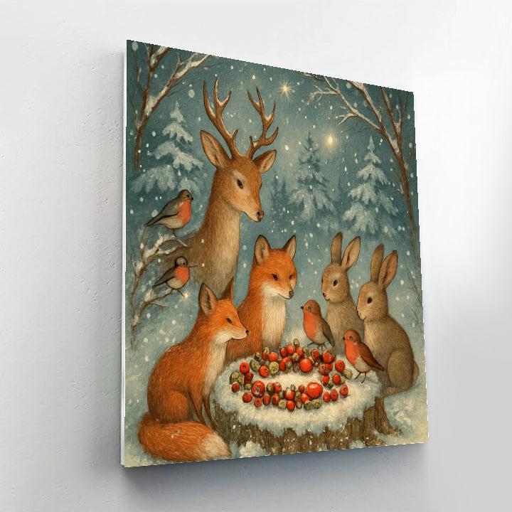 Forest Animals Christmas Feast Number painting