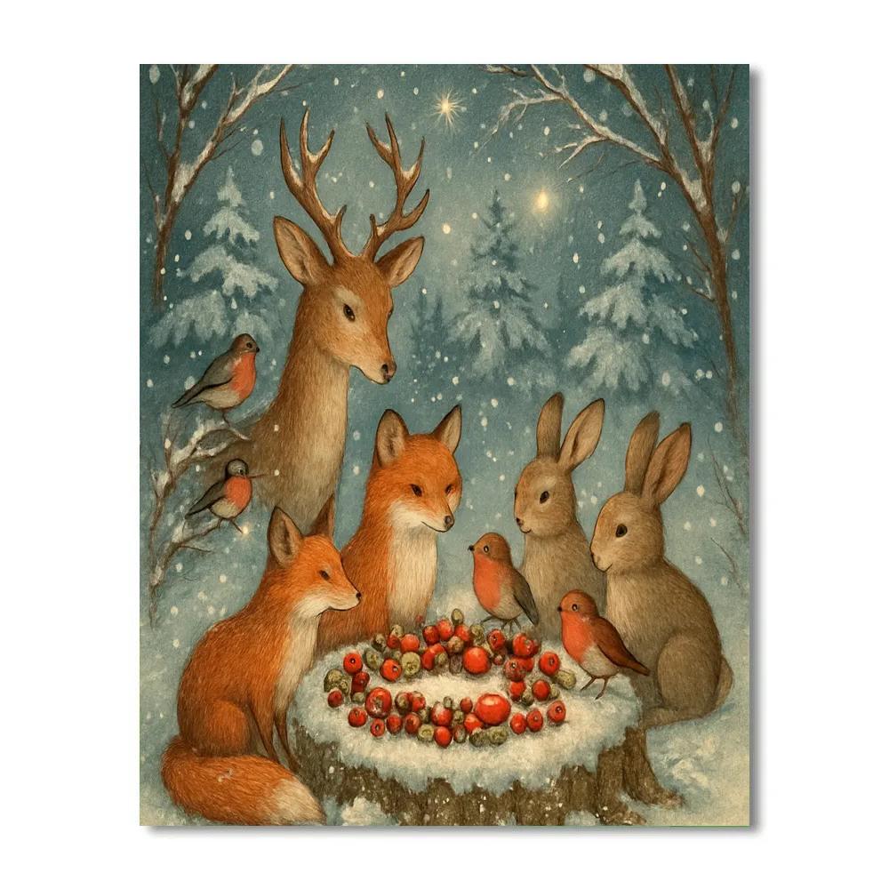 Forest Animals Christmas Feast Number painting