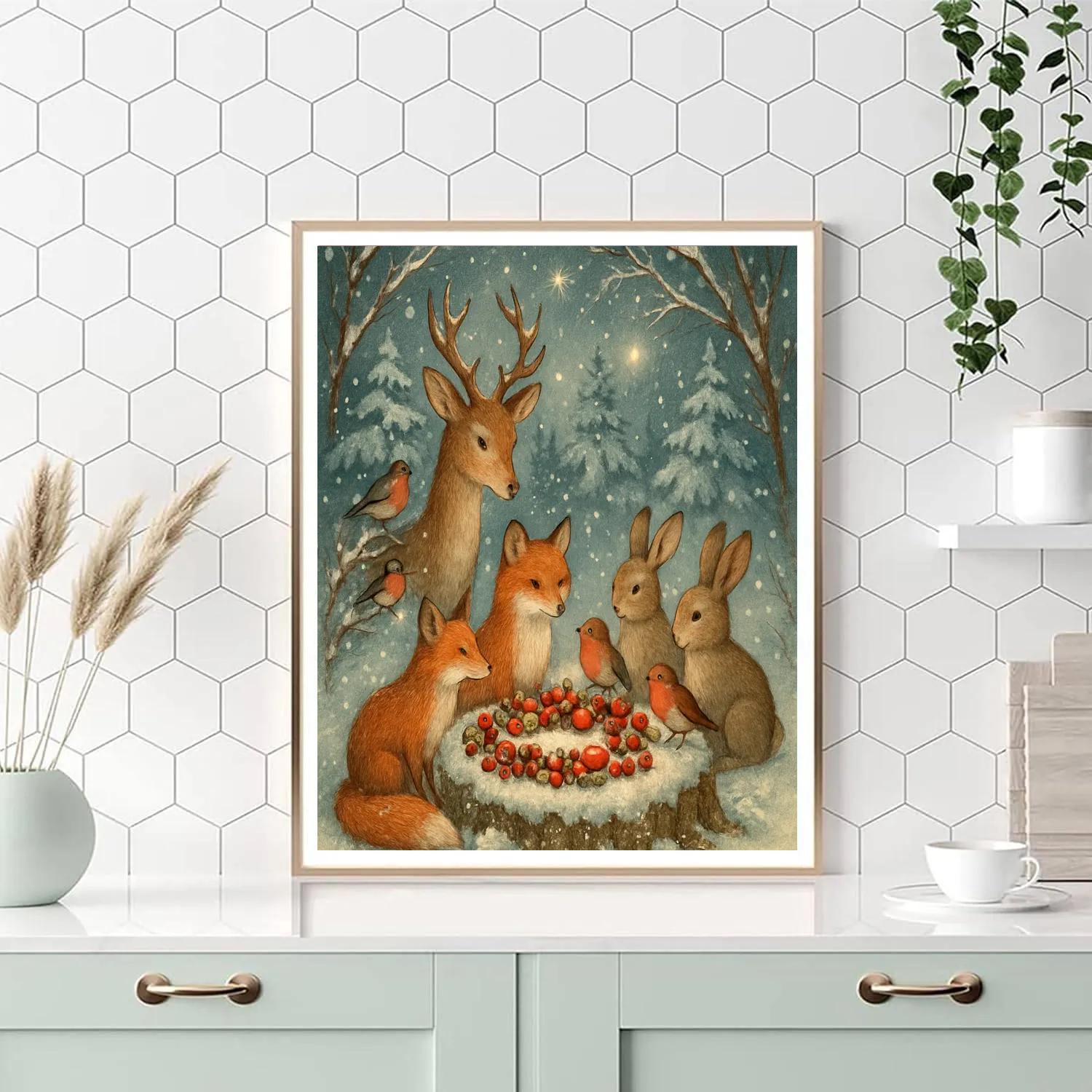 Forest Animals Christmas Feast Number painting