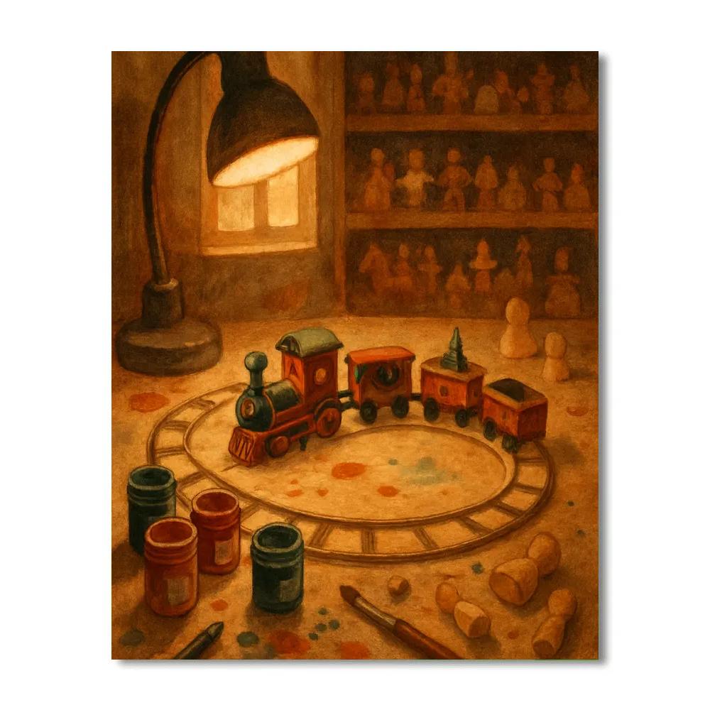 Christmas Train In The Toy Workshop Painting by numbers kit